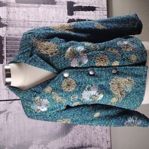 ❤️6 items for $25 sale!!❤️ Indigo Moon Green Floral Blazer EUC